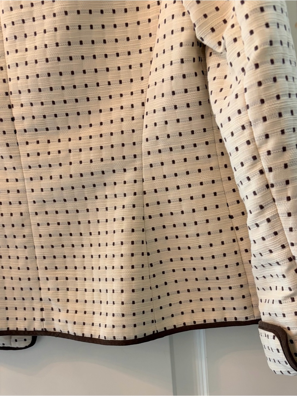 Jones New York Cream Open-Front Textured Dot Blazer with Dark Trim - Picture 9 of 14